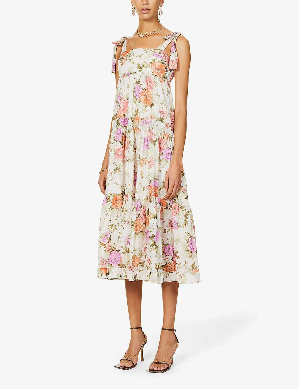 Zimmermann Pattie Floral Print Cotton Midi Dress Cream Floral Size 4 - Image 2