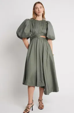 Aje Tidal Tucked Cut Out Midi Dress Green Size 8 for rent on The Volte - image 1