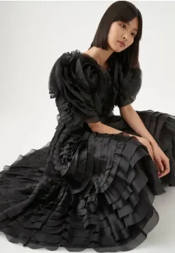 Aje Amour Ruffle Midi Dress Black Size 8 for rent on The Volte - image 5