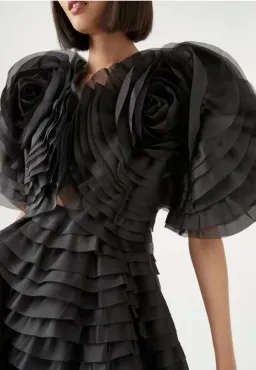 Aje Amour Ruffle Midi Dress Black Size 8 for rent on The Volte - image 4