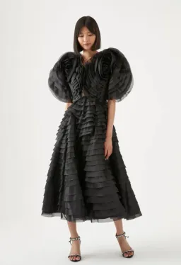 Aje Amour Ruffle Midi Dress Black Size 8 for rent on The Volte - image 1