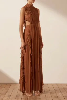Shona Joy Leonie Backless Frill Maxi Dress in Almond Brown Size 6 for rent on The Volte - image 2