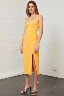 Bec & Bridge Elle Midi Dress Yellow Size 6 for rent on The Volte - image 1