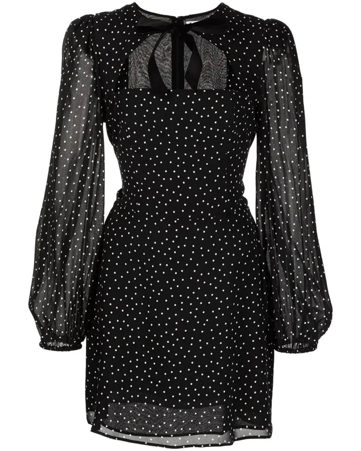 Reformation Terri Polka Dot Mini Dress Black Size AU 6 - Image 2