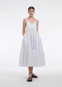 CO Collections V-Neck Tiered Dress in Cotton Blue Stripe Size S / AU 6  for rent on The Volte - image 1