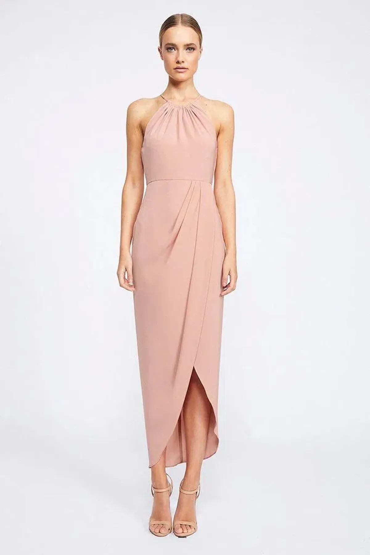 Shona Joy The Annalise High Neck Ruched Dress Dusty Pink Size 6 - Image 1