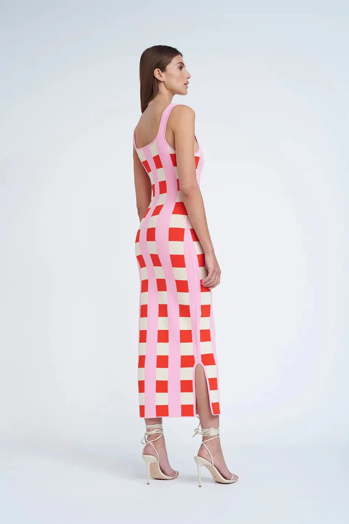 By Johnny Cora Check Knit Midi Dress Multi Size 6 - Image 3