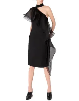 Carla Zampatti Perfect Asymmetry Sheath Dress Black Size 8 for rent on The Volte - image 1