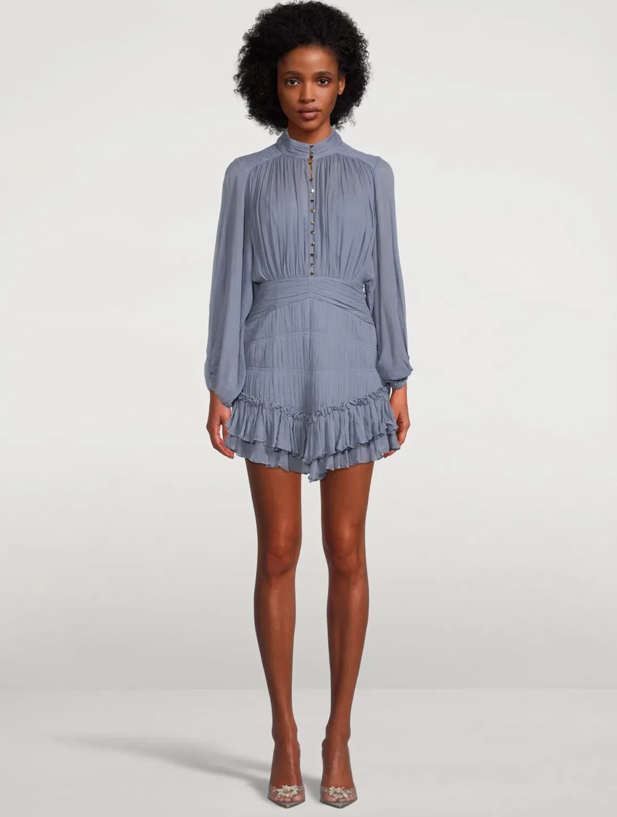 Shona Joy Kayla Button Up Ruched Mini Dress Blue Smoke Size 10 - Image 1