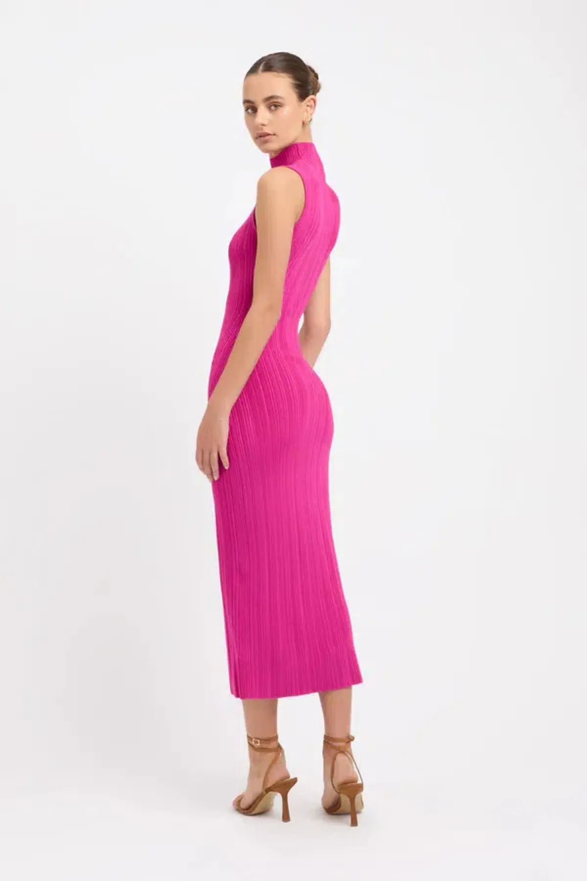 Kookai Raisa Funnel Funnel Midi Dress Fuschia Size 6 - Image 2
