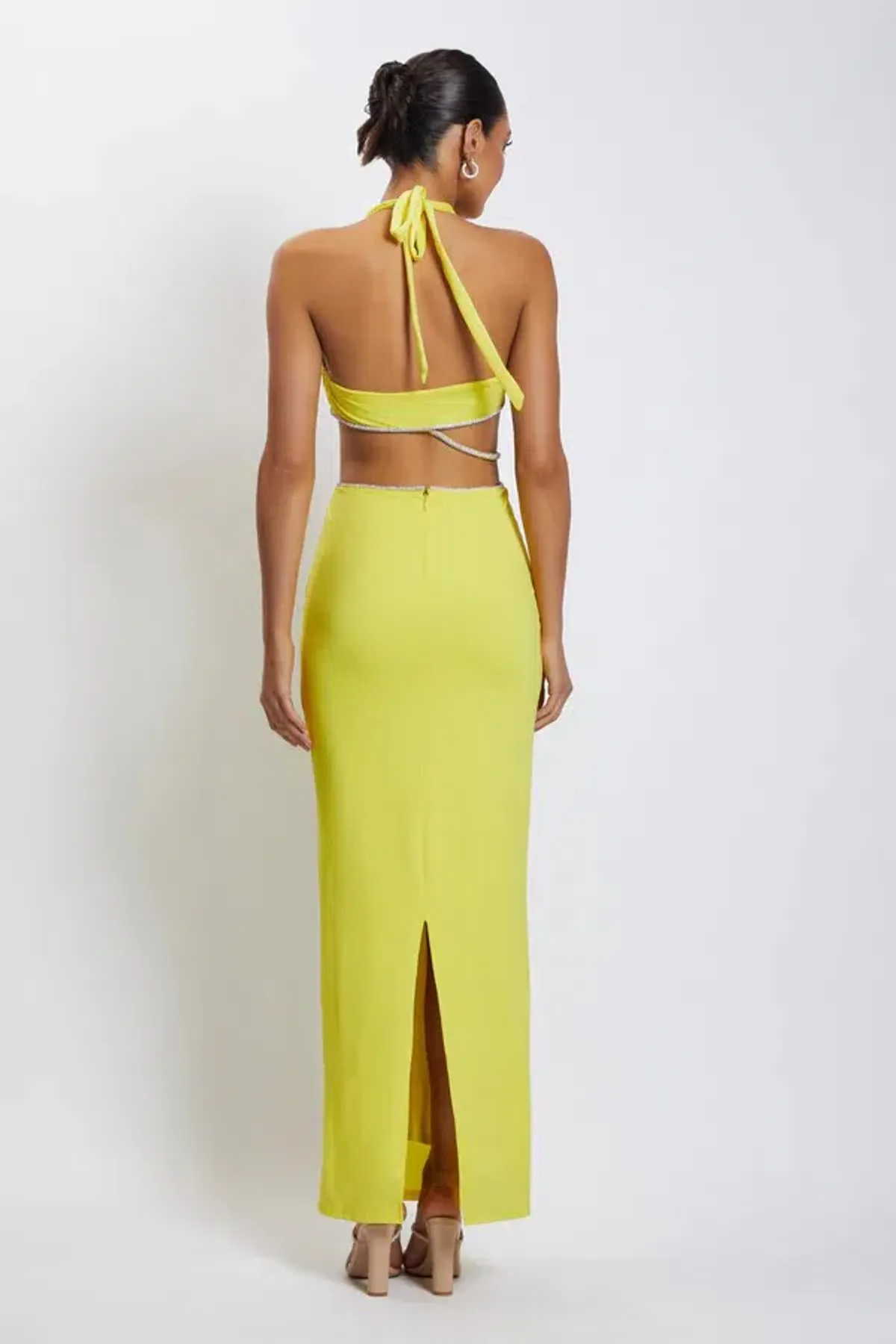 Meshki Nicha Diamante Cut Out Midi Dress Yellow Size 8 - Image 2