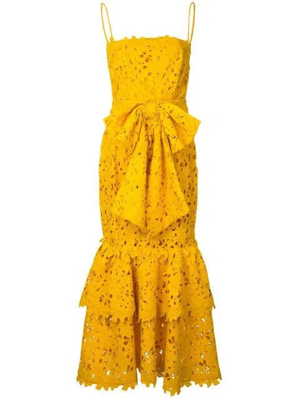 Bambah Double Ruffle Lace Midi Dress Yellow Size 12  - Image 3