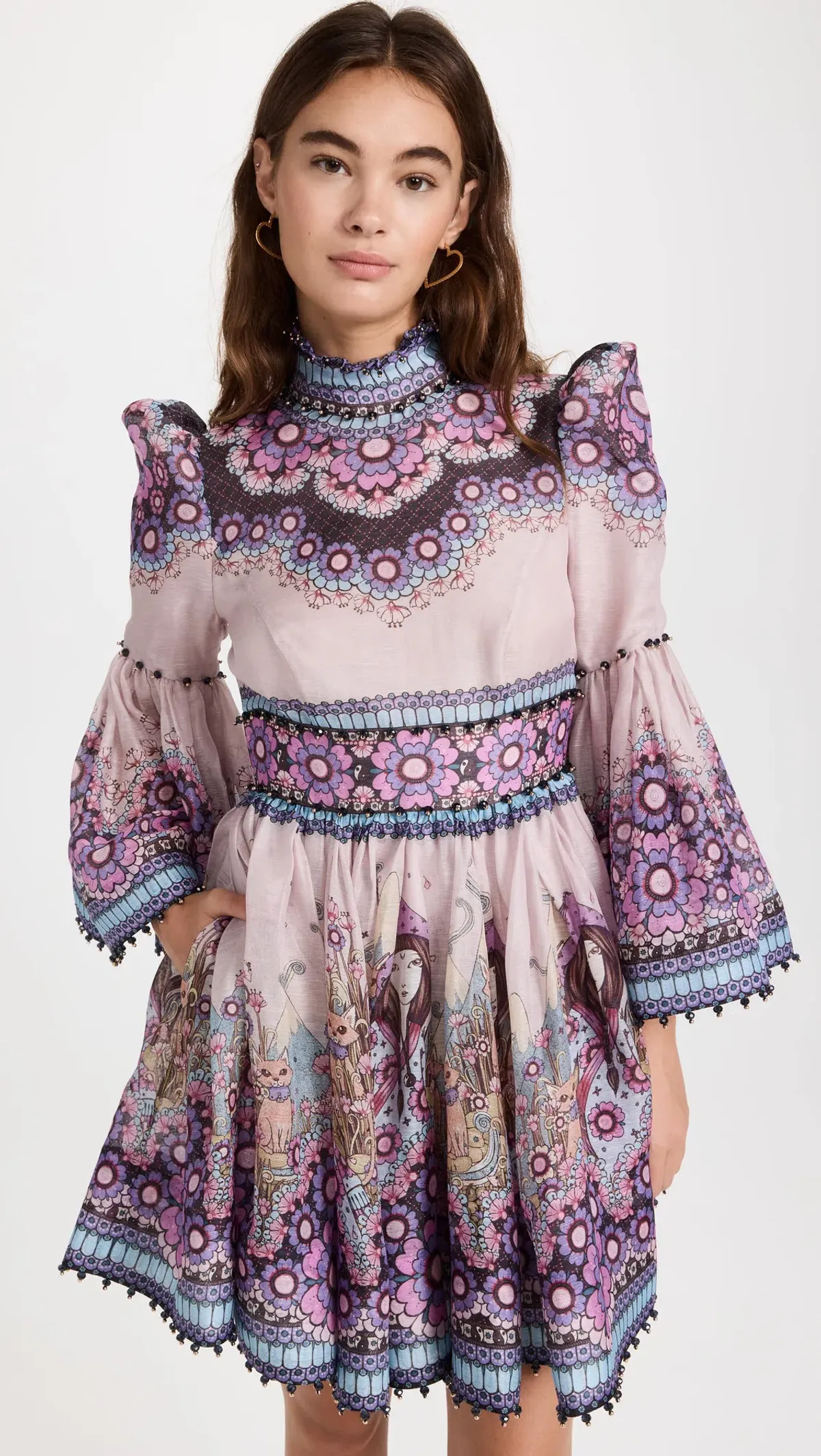 Zimmermann Celestial Bell Sleeve Mini Dress Gemini Zodiac Print Size 1 / Au 10 - Image 3