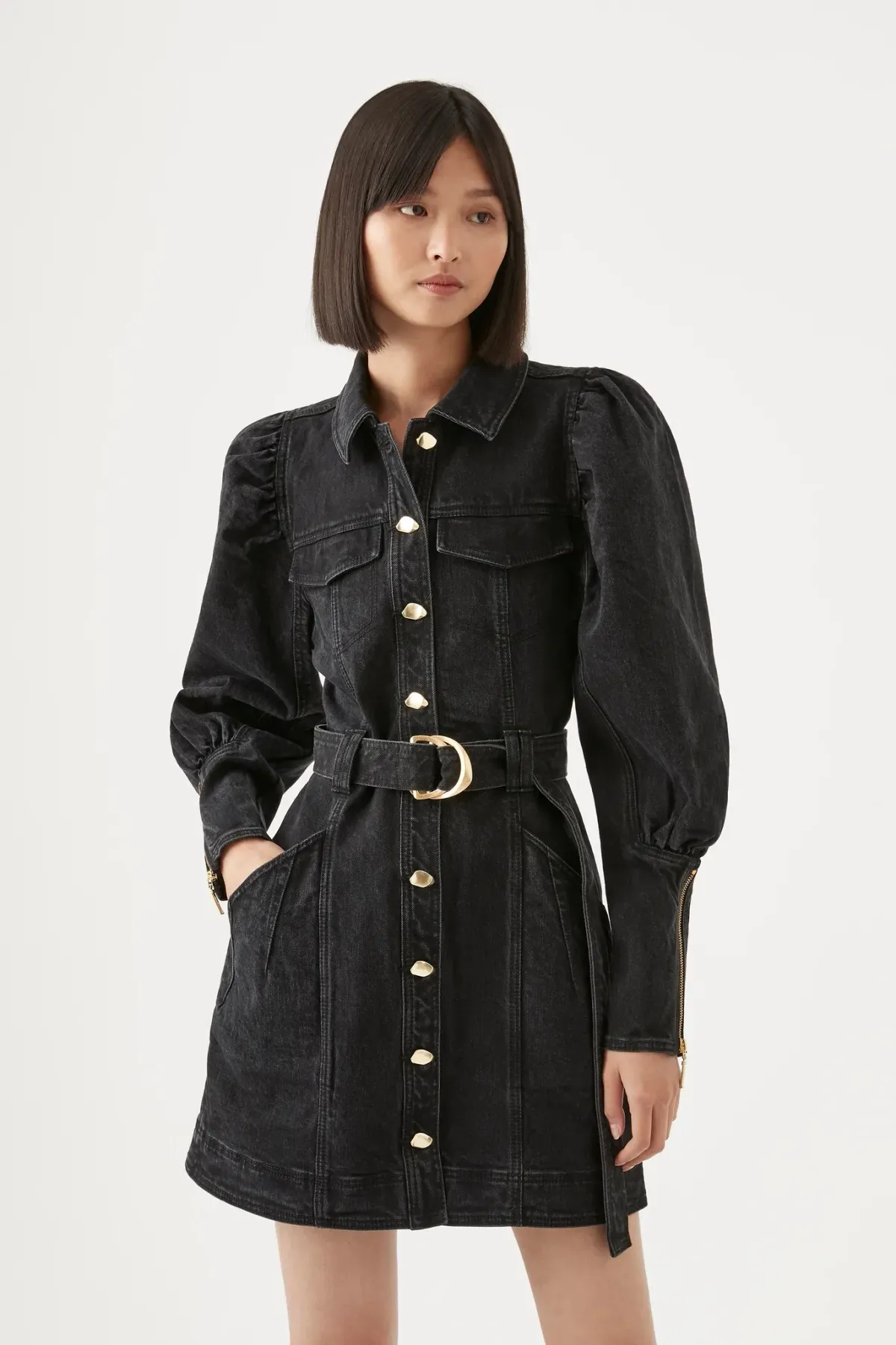 Aje Dione Denim Long Sleeve Mini Dress Black Size 8 - Image 2