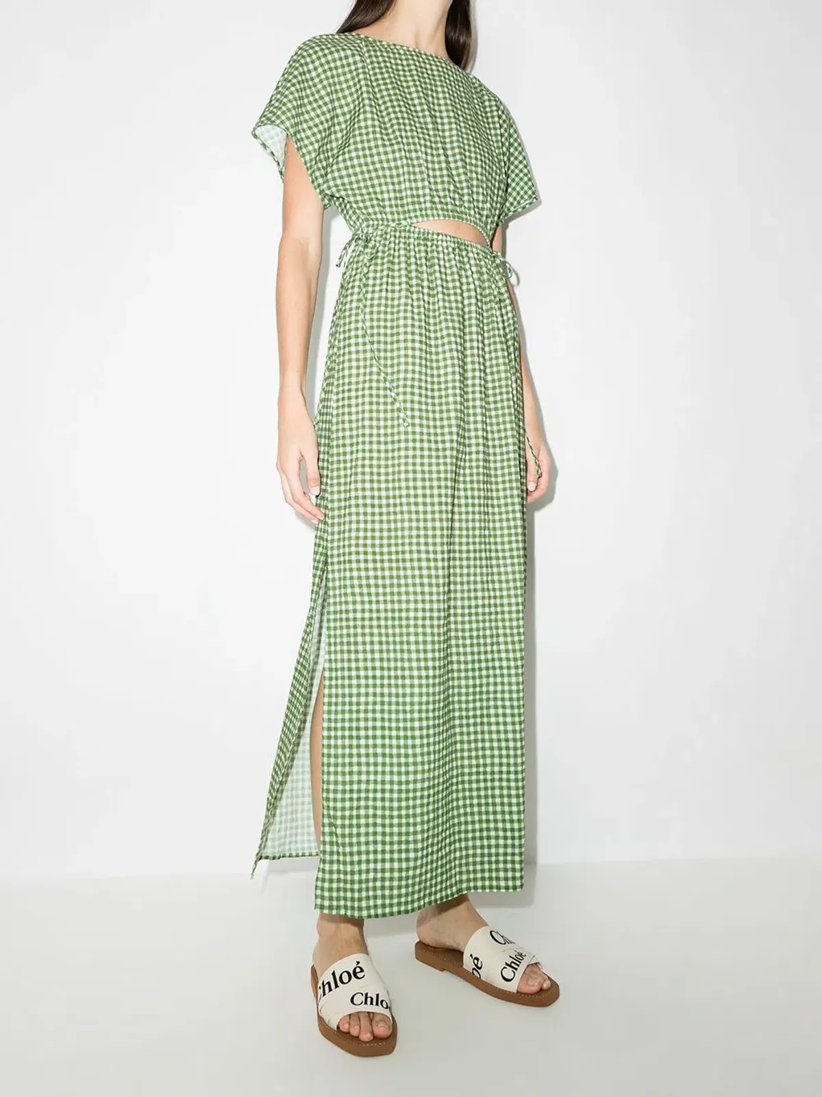 Peony Picnic After Swim Gingham-check Maxi Dress Green Size 10 - Image 1