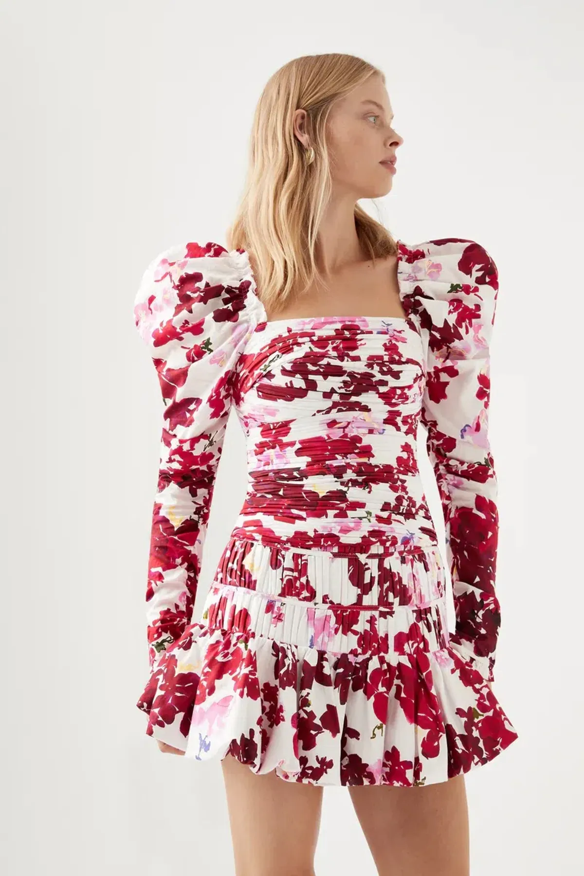 Aje Marlene Roses Ruched Top & La Vie Bubble Mini Skirt Set Roses of Provence Print Size 8 - Image 1