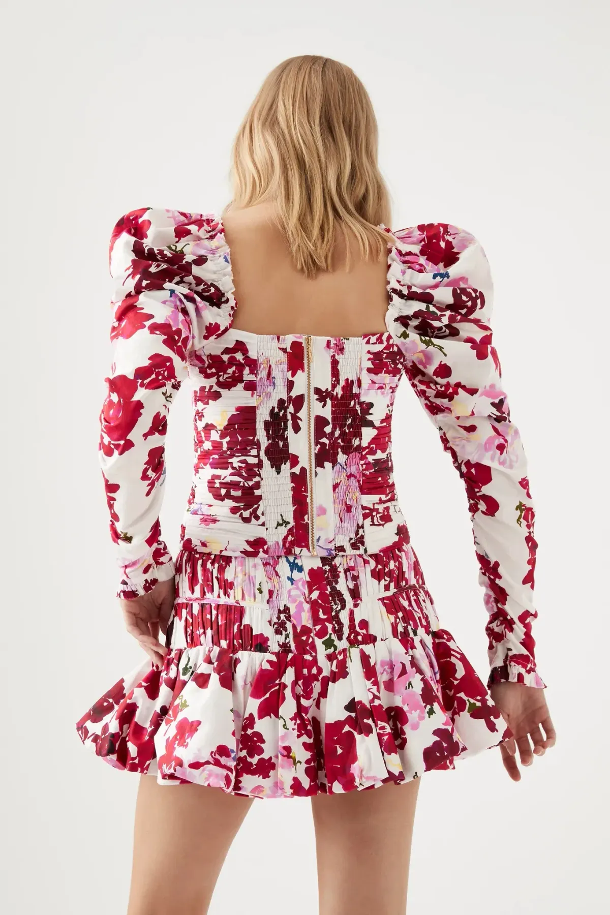 Aje Marlene Roses Ruched Top & La Vie Bubble Mini Skirt Set Roses of Provence Print Size 8 - Image 3
