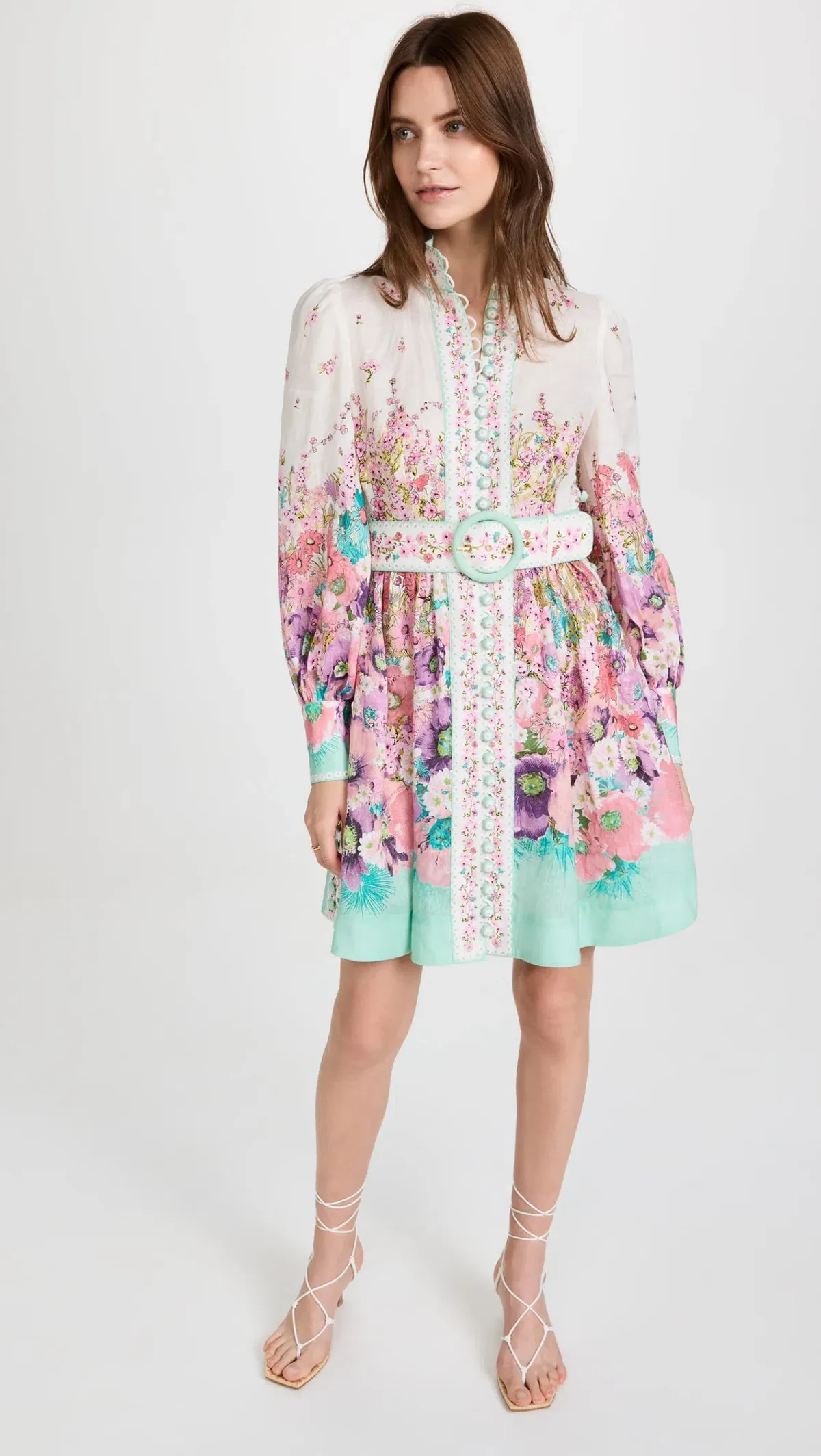 Zimmermann Jude Buttoned Mini Dress Aqua Gradient Floral Size 0P / Au 6 - Image 1