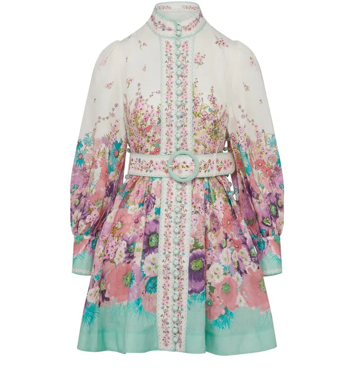 Zimmermann Jude Buttoned Mini Dress Aqua Gradient Floral Size 0P / Au 6 - Image 7