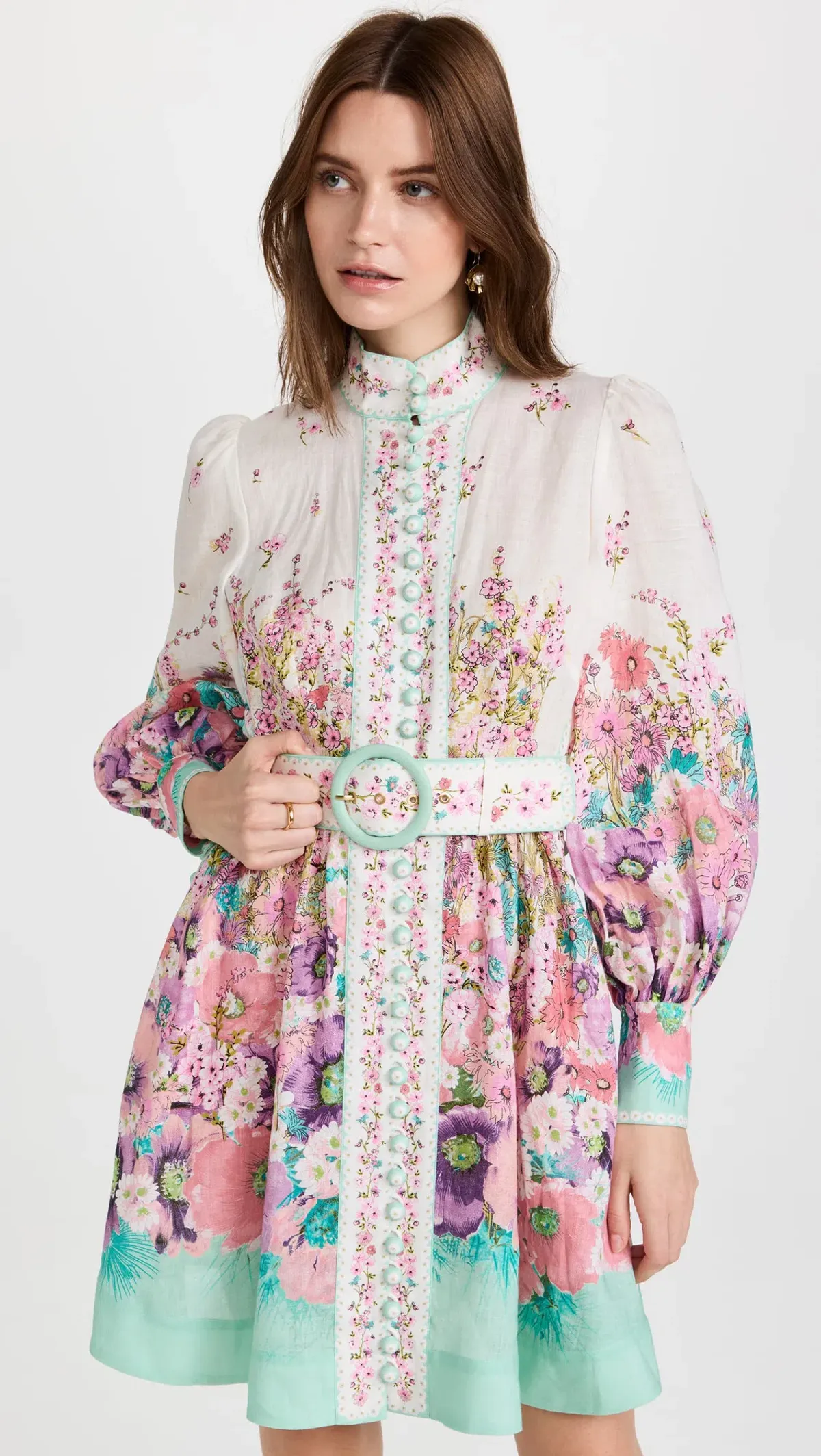 Zimmermann Jude Buttoned Mini Dress Aqua Gradient Floral Size 0P / Au 6 - Image 2