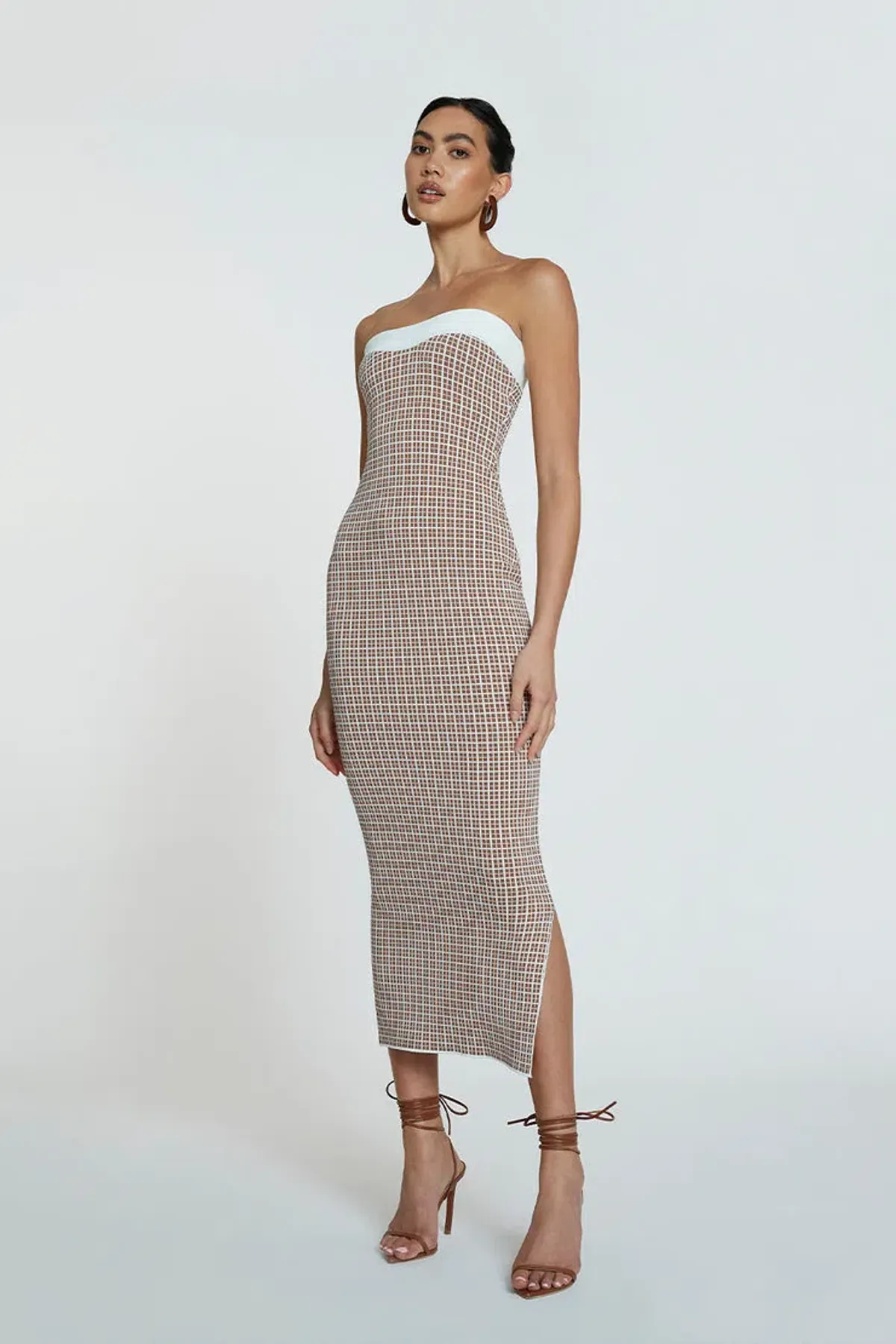 By Johnny Isabella Check Knit Strapless Dress Print Size M / 10 - Image 1