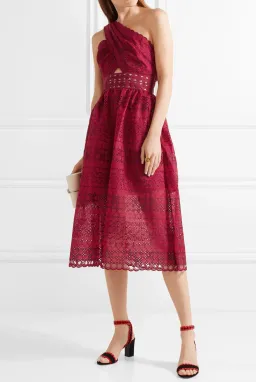 Self Portrait One Shoulder Cut Out Midi Dress Burgundy Size 10 for rent on The Volte - image 1