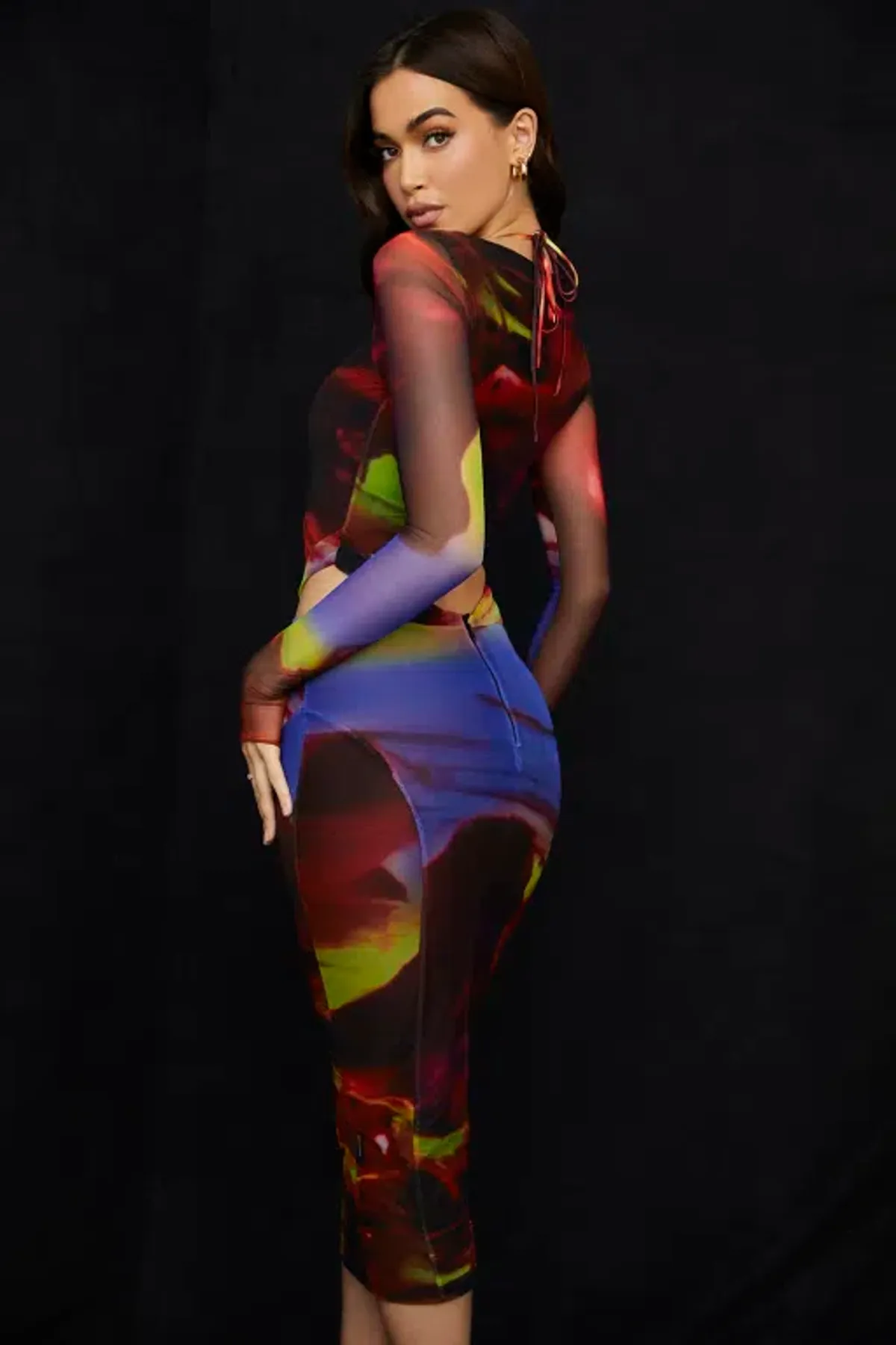 House of CB Marina Printed Cut Out Midi Dress Print Size S / Au 8 - Image 3