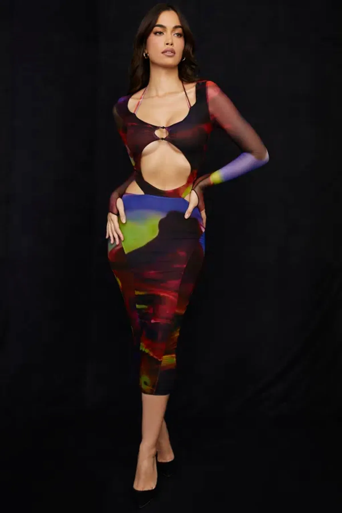 House of CB Marina Printed Cut Out Midi Dress Print Size S / Au 8 - Image 1