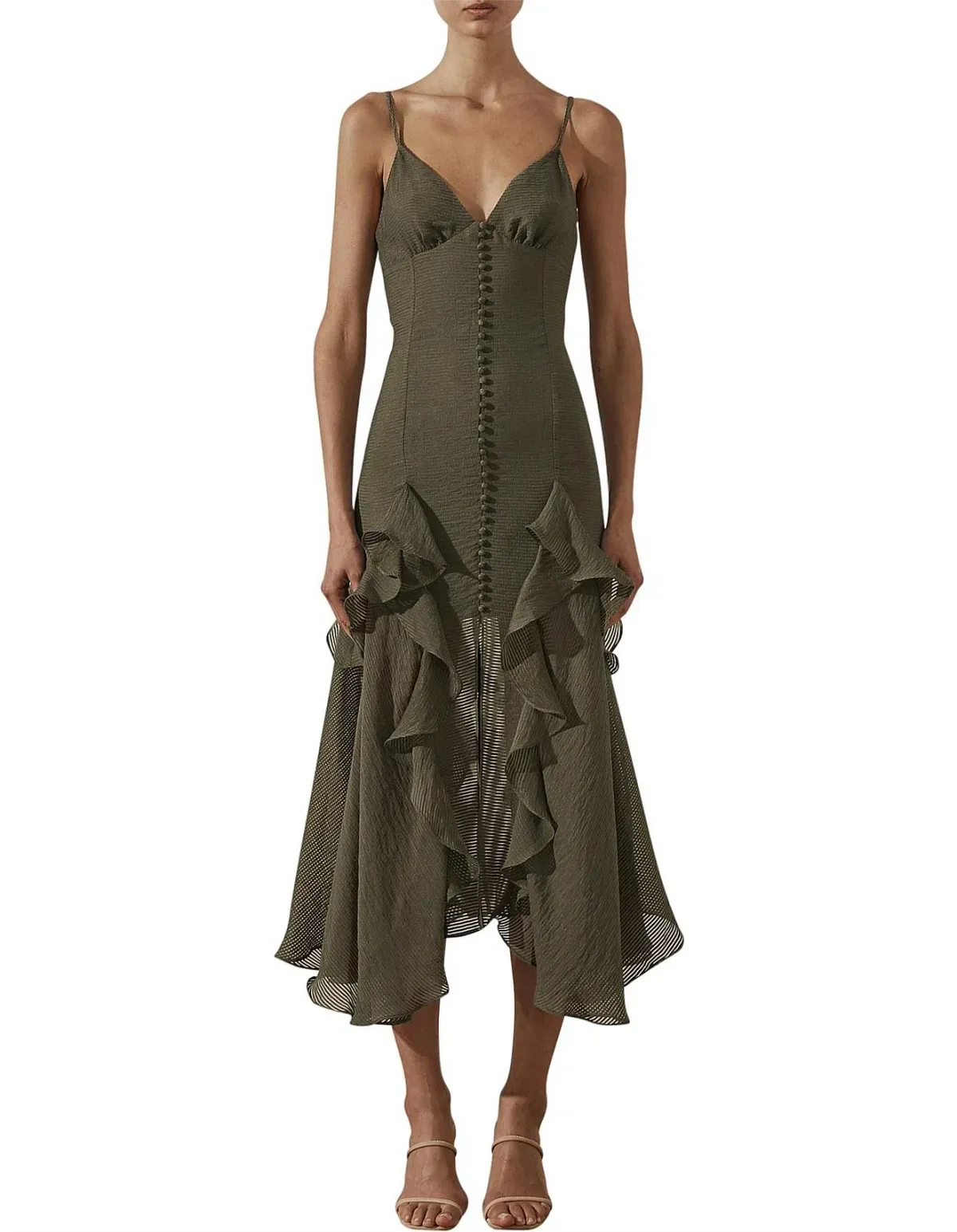 Shona Joy Charlotte Contour Cocktail Midi Dress Green Size 6  - Image 2