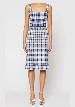 Scanlan Theodore Crepe Knit Check Dress Blue Print Size XS / Au 6 for rent on The Volte - image 1