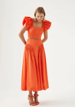 Aje Imagination Frill Sleeve Top and Yves Midi Skirt Set Orange Size 8 / S for rent on The Volte - image 2