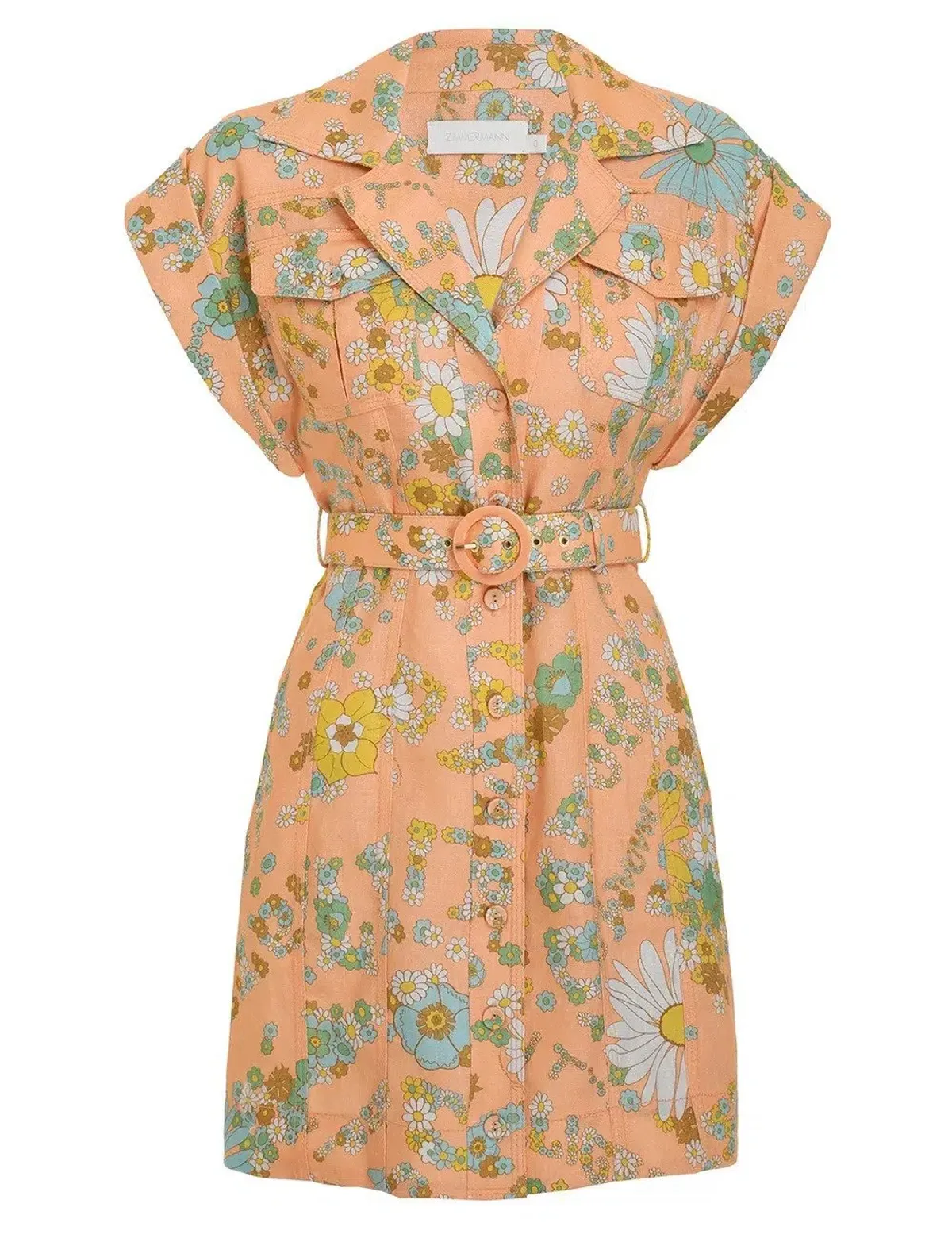 Zimmermann Lola Roll Cuff Mini Dress Peach Floral Size 1 / Au 10 - Image 4