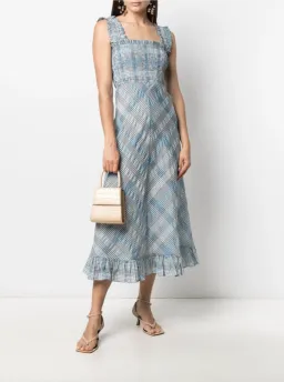 Ganni Cotton Seersucker Check Long Dress in Heather Size 10 for rent on The Volte - image 1