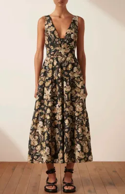 Shona Joy Palermo Linen Plunge Back Midi Dress Palermo Size 14 for rent on The Volte - image 2
