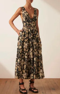 Shona Joy Palermo Linen Plunge Back Midi Dress Palermo Size 14 for rent on The Volte - image 1