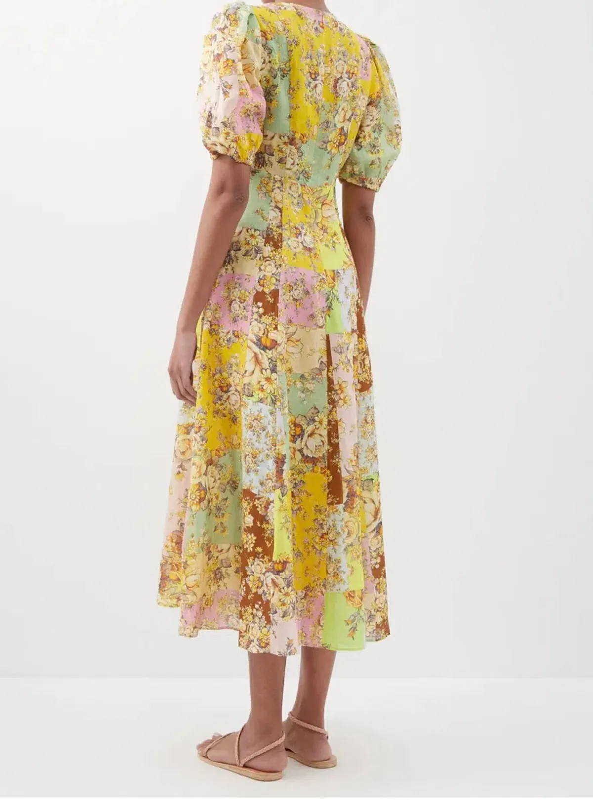 Alemais Matilde Patchwork Linen Midi Dress Floral Print Size 8 - Image 3