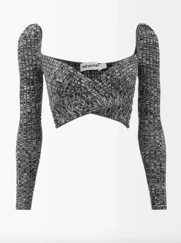 Self Portrait Crossover Front Ribbed Knit Cropped Top & Midi Skirt Set Black Size M / Au 10 for rent on The Volte - image 4