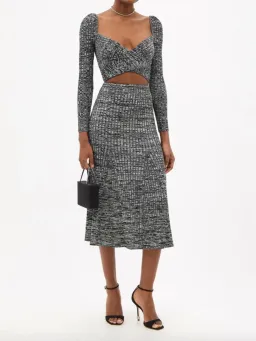 Self Portrait Crossover Front Ribbed Knit Cropped Top & Midi Skirt Set Black Size M / Au 10 for rent on The Volte - image 1