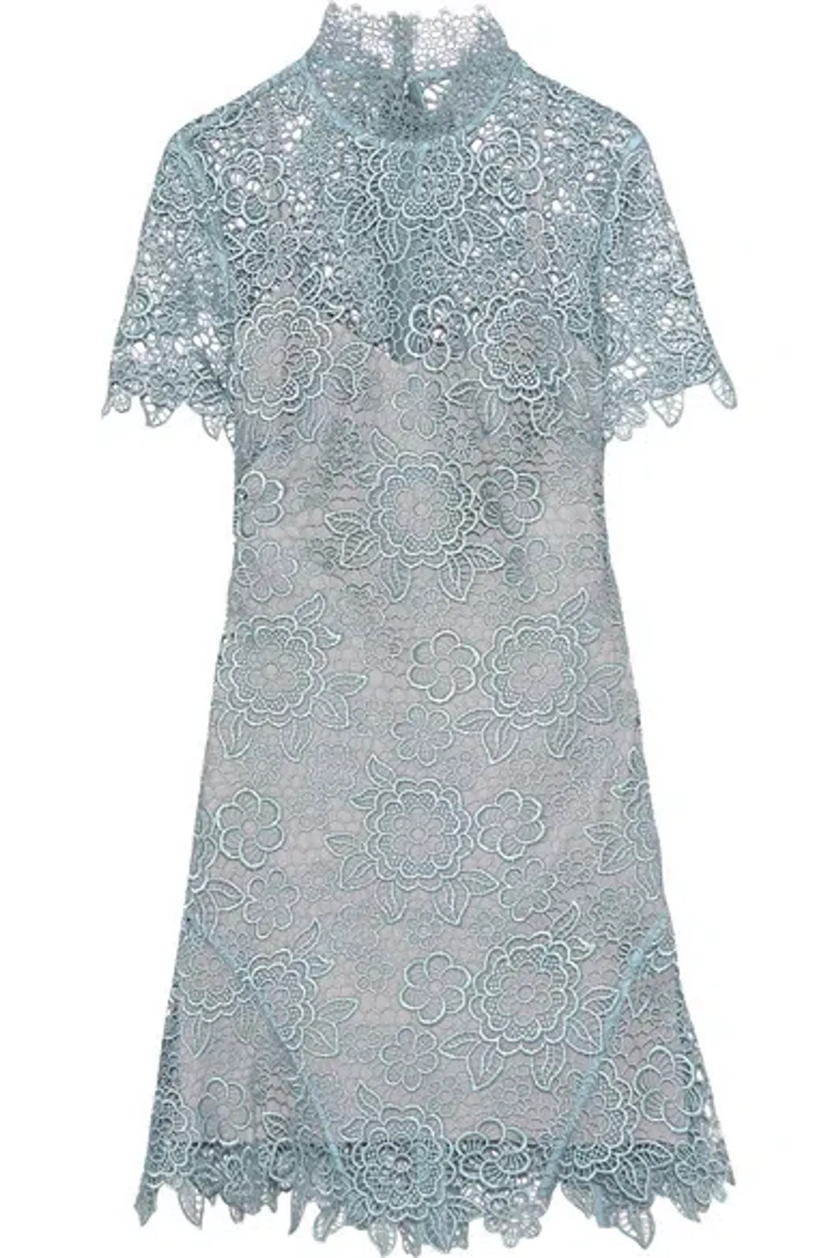 Self Portrait Peep Back Floral Lace Mini Dress Light Blue Size 10 - Image 7