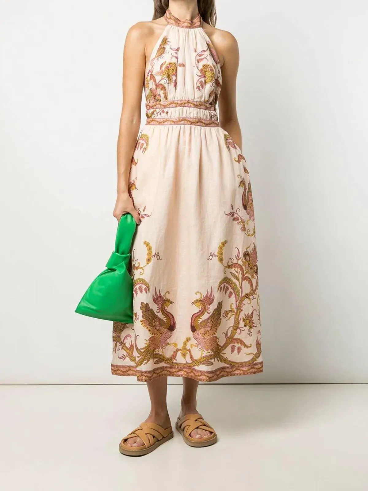 Zimmermann Cassia Halter Bow Midi Dress in Cream Bird Floral Size 1 / Au 10 - Image 1