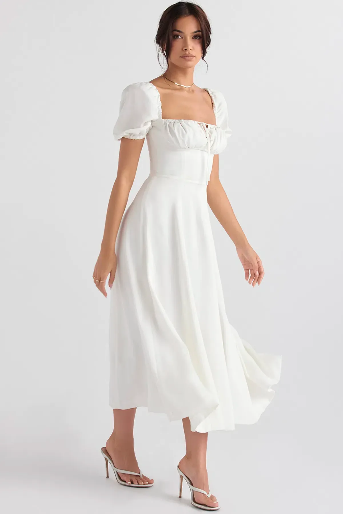 House of CB Tallulah Puff Sleeve Midi Sundress White Size 10 - Image 2