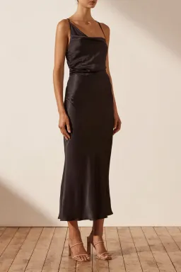 Shona Joy La Lune Asymmetrical Bias Cow Midi Dress Black Size 8 for rent on The Volte - image 2