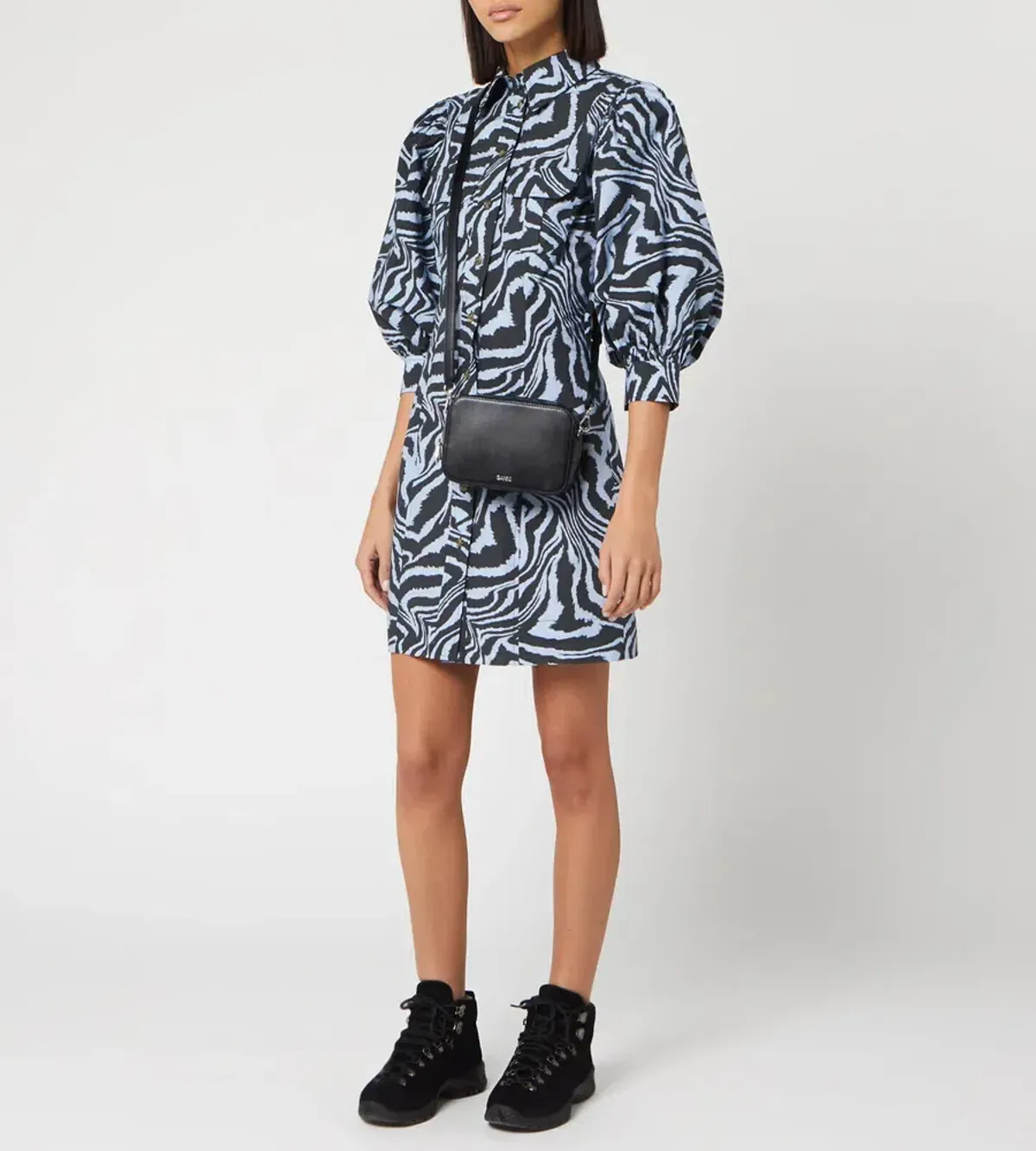 Ganni Cotton Poplin Zebra Shirt Dress Forever Blue Size 10 - Image 1