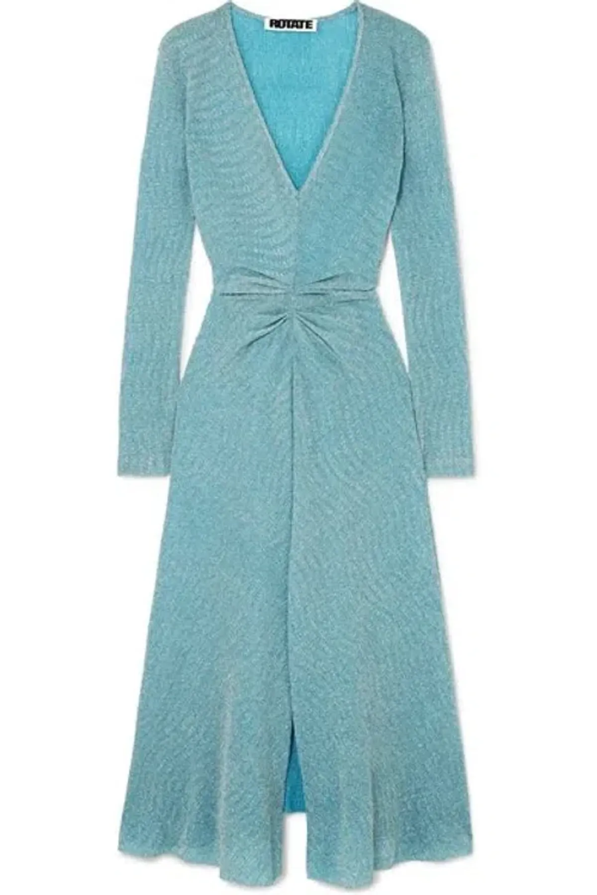 Rotate by Birger Christensen Gathered Metallic Stretch-Knit Dress Blue Size 8 - Image 2