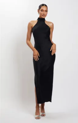 Meshki Satin Drape Back Maxi Dress Black Size 6  for rent on The Volte - image 1