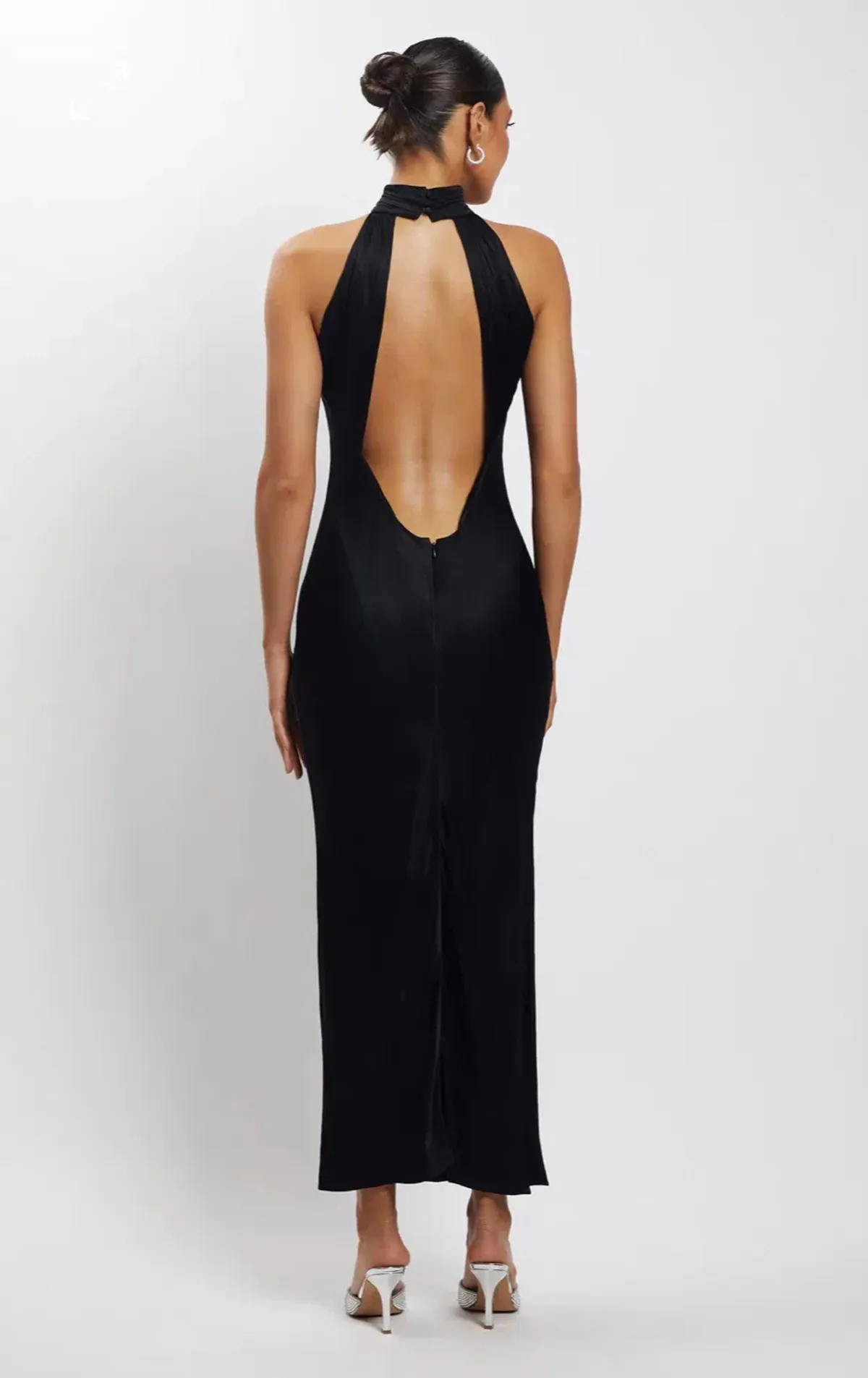 Meshki Satin Drape Back Maxi Dress Black Size 6  - Image 2