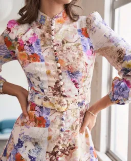 Zimmermann Prima Belted Mini Dress Patchwork Floral Size 0 / Au 8 for rent on The Volte - image 3