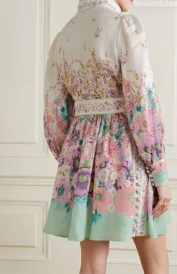 Zimmermann Jude Belted Floral-Print Linen Mini Dress Floral Size 3/AUS 14 for rent on The Volte - image 3