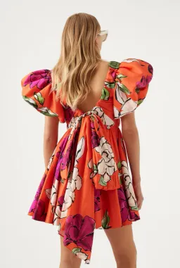 Aje Gretta Bow Back Mini Dress in Vivid Camellia Print Size 12 for rent on The Volte - image 2
