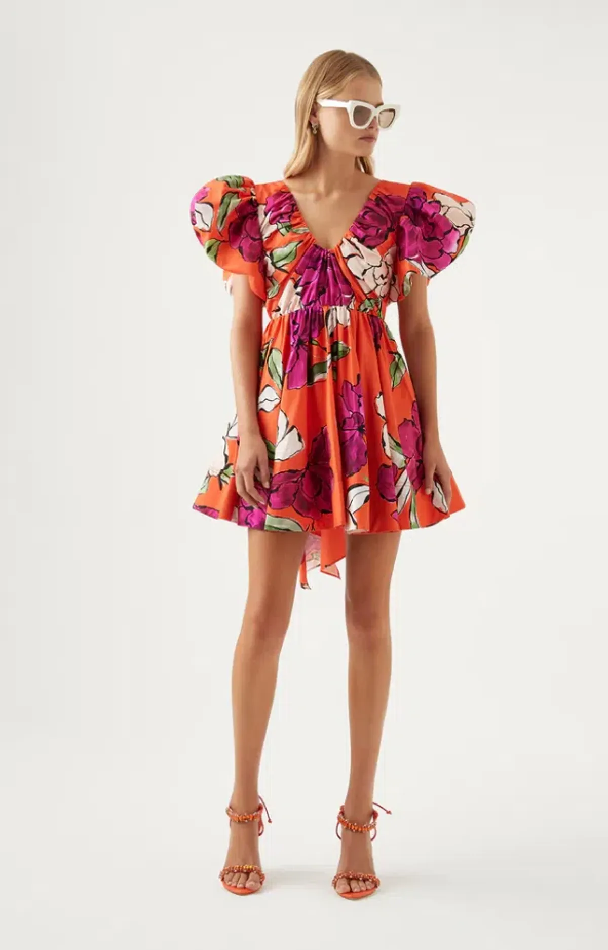 Aje Gretta Bow Back Mini Dress in Vivid Camellia Print Size 12 - Image 1